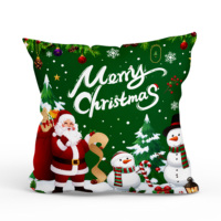 Housse de coussin décorative de Noël vert avec motif Père Noël et bonhomme de neige pour canapé et décoration intérieure