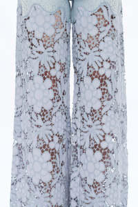 Jeans <span class=keywords><strong>da</strong></span> <span class=keywords><strong>donna</strong></span> traspiranti a gamba larga con ricami in pizzo, lavaggio enzimatico, a vita alta, a zampa d'elefante - Product Image 6