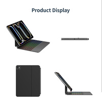Clavier magnétique fin pour iPad avec rétroéclairage 7 couleurs, pavé tactile intégral multi-touch, coque en cuir PU et alliage d'aluminium, saisie vocale