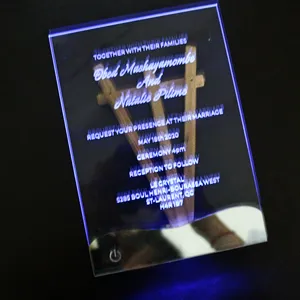 Kartu Undangan Akrilik LED Mewah dan Amplop, Desain Disesuaikan Kartu Undangan Pernikahan