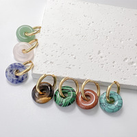 Boucles d'oreilles créoles pour femmes en acier inoxydable avec pierre naturelle et fermoir de sécurité électroplaqué, design de niche, tendance, simples et élégantes