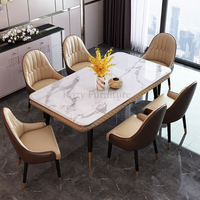 Vente de gros Mobilier moderne Plateau en marbre Table de salle à manger rectangulaire Fashion Design Pieds noirs