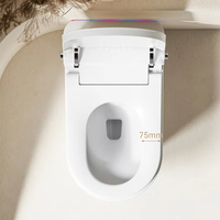 WC intelligent en céramique avec purification par arôme, siège large, chasse d'eau à capteur au pied, siphon en P, siège chauffant, double chasse d'eau, blanc, télécommande, à poser au sol
