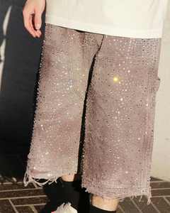 Pantalones cortos <span class=keywords><strong>de</strong></span> mezclilla lavados raglán desgastados con diseño <span class=keywords><strong>de</strong></span> detalle <span class=keywords><strong>de</strong></span> cristal <span class=keywords><strong>de</strong></span> moda transpirable Vintage para <span class=keywords><strong>hombre</strong></span> - Product Image 6