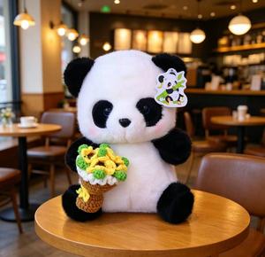 High Performance <b>Cute</b> Panda Plush <b>Doll</b> Realistic Flower Giant Panda Stuffed Toy Chengdu Travel Souvenir Decor Ornament - Product Image 4