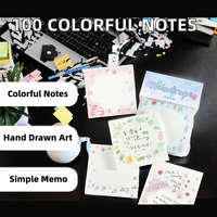 100 notes autocollantes colorées en vrac, petits fragments, illustrations de style dessinées à la main, base de carnet pour ne pas oublier les choses