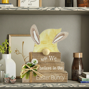 Cartel de madera decorativo de Primavera de Pascua conejito adorno de jardín Placa de mesa para decoración del hogar - Product Image 6