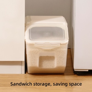 New Style Rice <b>Drum</b> sealed Moisture-proof Insect-proof Plastic Rice Storage <b>Box</b> Bucket Cereal Container With Wheels Dustproof - Product Image 2