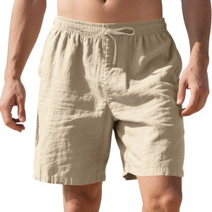 Pantaloncini Estivi da Spiaggia per <span class=keywords><strong>Uomo</strong></span>, 95% <span class=keywords><strong>Lino</strong></span> 5% Poliestere, Leggeri, Casual, con Elastico in Vita, Taglio Dritto a 5 Punti - Product Image 6