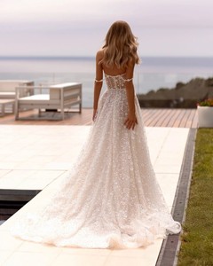Vestidos <span class=keywords><strong>de</strong></span> <span class=keywords><strong>Novia</strong></span> LY-WD0823 <span class=keywords><strong>para</strong></span> Bodas, con Cuentas y <span class=keywords><strong>Encaje</strong></span>, Falda en Línea A, Corsé Elegante, Hombros Descubiertos, Color Marfil, Talla Personalizada - Product Image 4