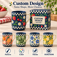 Tasse à café en céramique effet peint à la main, motif marguerite et fruits, imprimé fraise et cerise, tasse à café en porcelaine botanique colorée, vente en gros