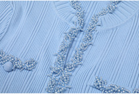 Ensemble de costume deux pièces sexy pour femmes Cardigan à col en V et jupe au-dessus du genou respirant toutes les saisons prêt pour l'été