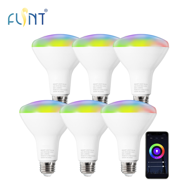 Ready to Ship 120V BR30 RGB+CCT 9W LED Tuya Smart Bulbs Wifi App Control Light Dimmable E26 for Living Room/Bedroom