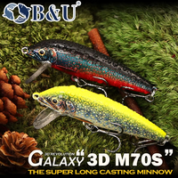 Umpan Pancing Minnow B&U JT46 70mm 7.1g Sinking Shallow Deep, Cetakan 3D Bio-skin, Air Asin Air Tawar, Untuk Ikan Bass, Trout, Lele