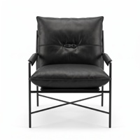 Fauteuil d'appoint moderne et minimaliste en cuir noir, fauteuil de loisirs individuel à structure métallique, chaise longue design pour salon et hôtel