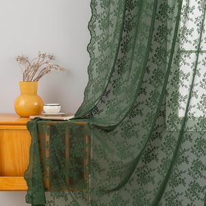 Vintage Bohemian çiçek dantel perdeler ev dekor için 63 inç uzun yosun koyu yeşil - Product Image 2