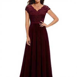 Nuevo Vestido Elegante Formal con Cuello en V, Corte en A, 100% Poliéster, para Mujer, Boda, Dama de Honor, Largo hasta el Suelo, Cintura Imperio Ajustada, con Cinturón y Sujetador Incorporado - Product Image 3