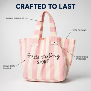 Striped Canvas Tote <b>Bag</b> with Rope Handles Customizable Logo Eco-Friendly for Promotional Events - Product Image 3