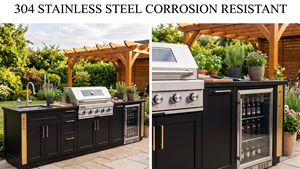 Cocina <span class=keywords><strong>Exterior</strong></span> Modular Minimalista de Acero Inoxidable 304 en Negro Mate con Parrilla y Refrigerador de 58L - Product Image 3