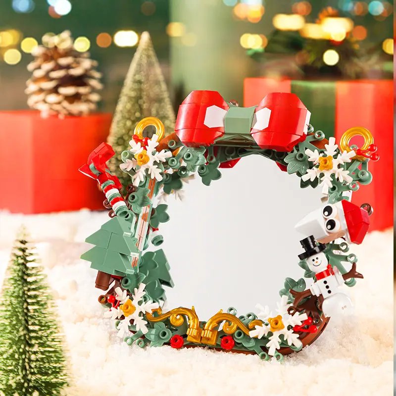 Christmas Wreath Legoous Puzzle Building Blocks 3D Photo Frame Mirror Multifunction Xmas Decorations DIY Toys For Children Gifts