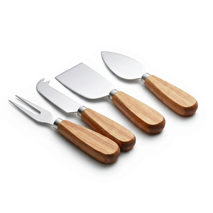 Juego de cuchillos para queso de acero inoxidable con mangos de madera, elegantes utensilios para servir, aptos para lavavajillas, para utensilios de cocina, camping y comedor - Product Image 1