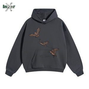 Sudadera con Capucha de Felpa Transpirable de Secado Rápido con Bordado de Tinta Blanca Estilo Americano para <span class=keywords><strong>Hombre</strong></span> y Mujer, Corte Regular/Oversize, Colección Año Nuevo 2025 - Product Image 2