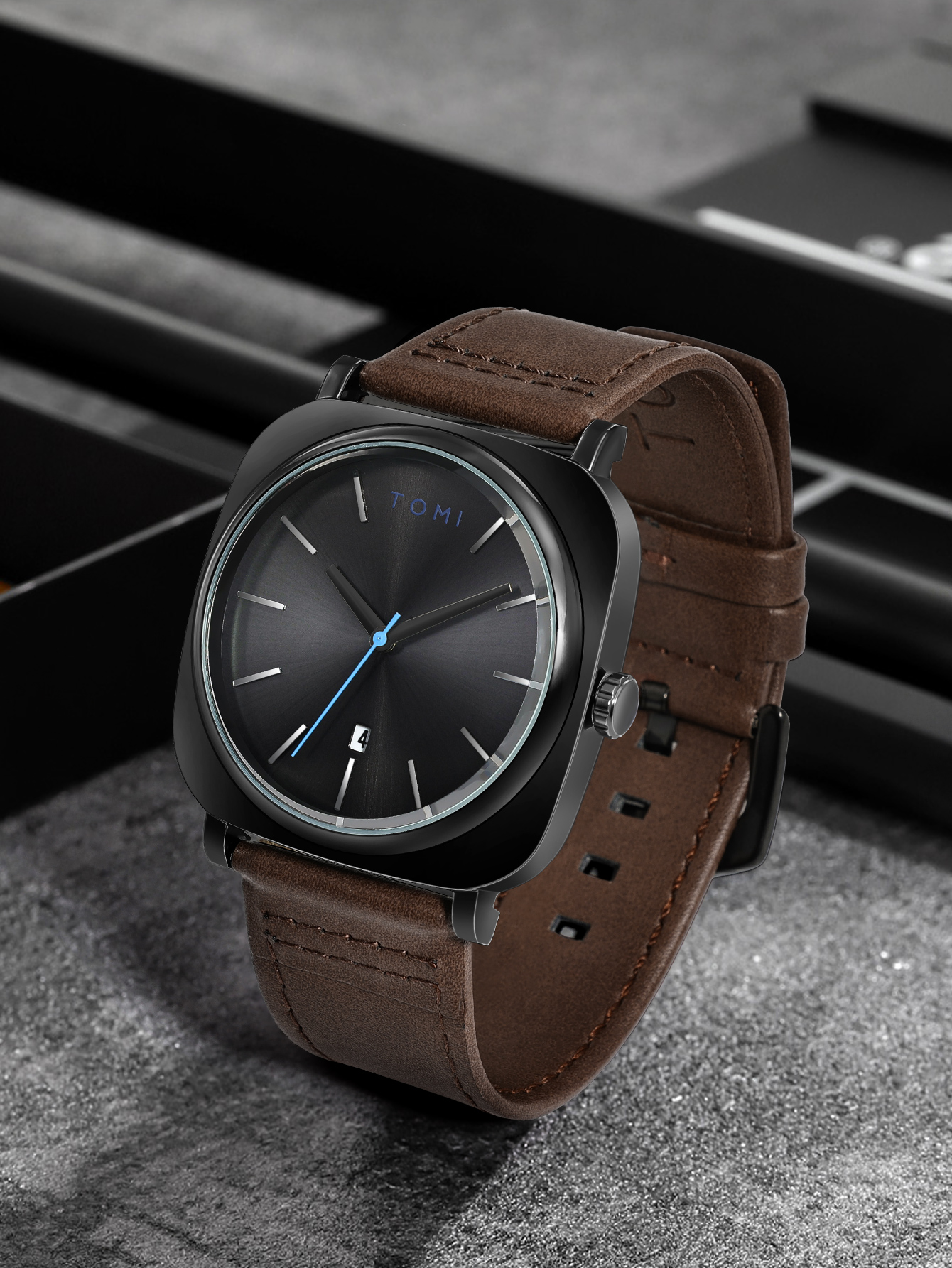 TOMI TOMI Business Quartz Watch, 42mm Alloy Case, Leather Band, Day