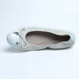 Zapatos Planos <span class=keywords><strong>de</strong></span> Ballet Plegables con Punta Redonda y Lazo <span class=keywords><strong>de</strong></span> Cuero Blanco para Mujer - Product Image 2