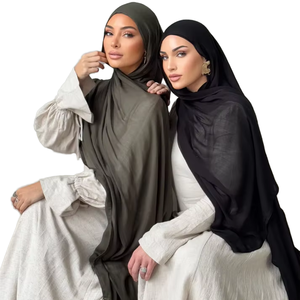 Custom Modal <span class=keywords><strong>Hijab</strong></span> Set para Mulheres Muçulmanas Leve Pontos Duplos Guarnição Xaile Viscose Rayon Algodão Primavera Moda Tradicional - Product Image 5