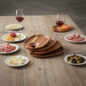 Bandeja de Madera de Acacia Pulida, Diseño Moderno y Simple, para Copas de Vino, Aperitivos, Cócteles, Comida Occidental, Filetes, Color Rojo - Product Image 2