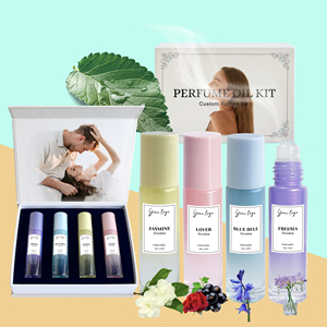 Coffret de Parfums à Bille Personnalisé 4-en-1 pour Femme, Huile <span class=keywords><strong>Parfum</strong></span>ée Florale Jasmin Freesia Rose - Product Image 1