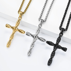 Popular yunnique jewelry: Double-strand braided <b>titanium</b> steel cross necklace, niche, unique, artistic, and retro p - Product Image 2