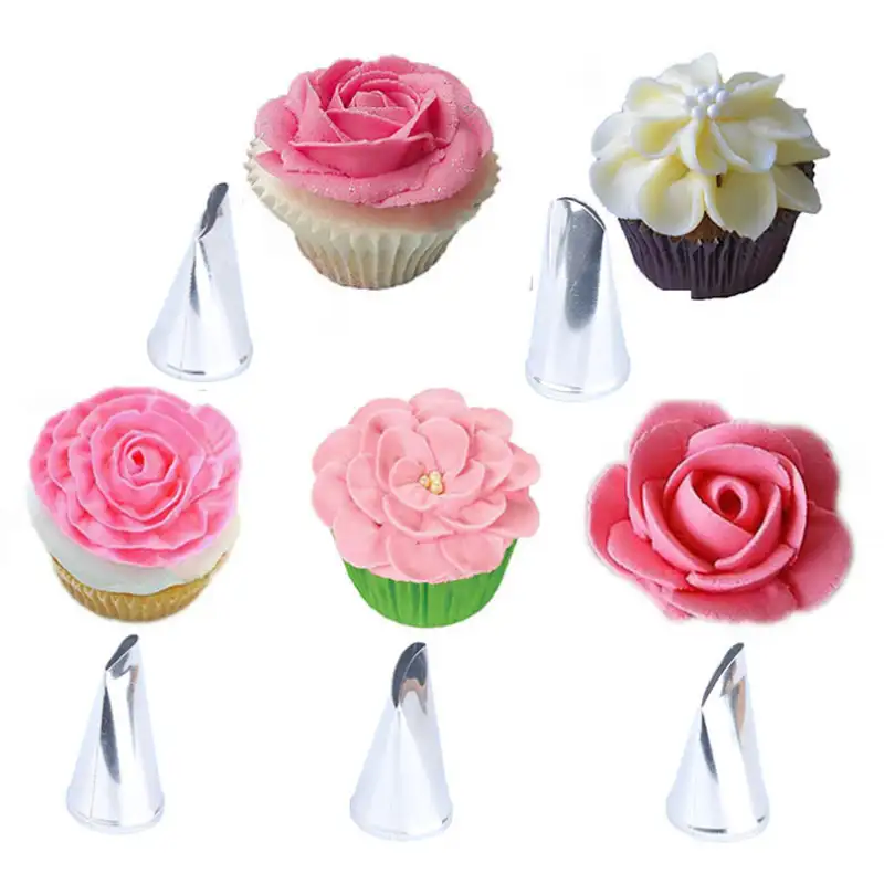 5Pcs Rose Petal Shape Cake Nozzles Icing Piping Cake Nozzle Piping Tips Stainless Steel Cake Tools