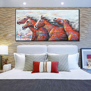 Trois chevaux en cours d'exécution Animal main mur toile <span class=keywords><strong>moderne</strong></span> abstrait à la main tête <span class=keywords><strong>de</strong></span> <span class=keywords><strong>cheval</strong></span> <span class=keywords><strong>peinture</strong></span> à l'huile - Product Image 5