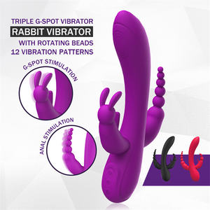 Mainan Seks untuk Wanita 12 Getaran Dapat Diisi Ulang Stimulator Klitoris Tiga Kepala <span class=keywords><strong>Vibrator</strong></span> Manik-manik Anal Kelinci - Product Image 1
