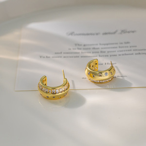 Boucles d'oreilles rondes géométriques en cuivre avec serti de zircon couleur or, bijoux de mode EDB 042 - Product Image 3