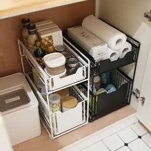 Sotto il lavello portaoggetti a 2 livelli armadio scorrevole cestello da appoggio estraibile cassetto Organizer ripiano per spezie in cucina