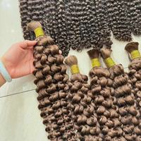 Pephair Extensions de cheveux humains Remy vietnamiens bruns bouclés profonds, haute qualité, en vrac, trame simple, teints, 100g, à bandes adhésives, micro-liens, permanents