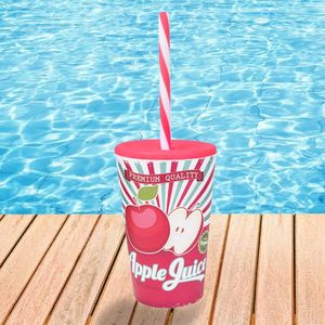 Set di 3 bicchieri di plastica da 470ml infrangibili riutilizzabili con coperchio in paglia arancione/rosa/giallo per i viaggi uso quotidiano bicchieri usa e getta - Product Image 3