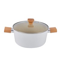 Marmite à soupe en aluminium forgé sur mesure OEM, revêtement céramique antiadhésif, couvercle en verre, compatible induction, passe au lave-vaisselle, vente en gros de marmites à soupe en aluminium