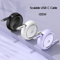 Câble de charge rapide rétractable USB-C 100W 5A avec blindage tressé, câble de données plat en TPE pour téléphones mobiles, câbles de charge TYPE-C