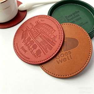 Bulk Custom Logo Coasters | Round Black Leatherette Drink Mat <b>Set</b> for Tea, Coffee & Beer - Product Image 4