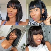 Wig Bob grosir dengan poni murah rambut manusia Brasil mentah wig Bob pendek rambut manusia tanpa lem wig depan renda UNTUK WANITA HITAM
