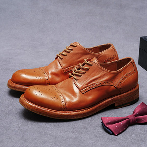 Chaussures en cuir formelles pour hommes à bout large, semelle Goodyear britannique embossée faite à la main, chaussures haut de gamme pour hommes - Product Image 4