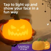 Veilleuse en silicone en forme de citrouille de dessin animé, contrôle par clignotement, alimentée par piles, lampe colorée protectrice des yeux pour la décoration de chambre à coucher d'Halloween