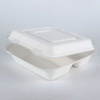 Vente en gros Récipients de repas à emporter Bagasse Deux compartiments de boîte alimentaire Boîtes à lunch jetables