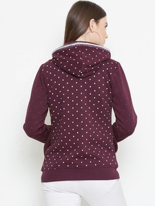 Sweatshirt pour femmes, sweat-shirt imprimé à pois, couleurs bordeaux et blanc, avec fermeture éclair, saison d'hiver - Product Image 2