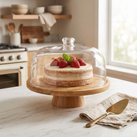 Support à gâteau en acrylique transparent, plateau de présentation de gâteau haut en bois, fabrication chinoise