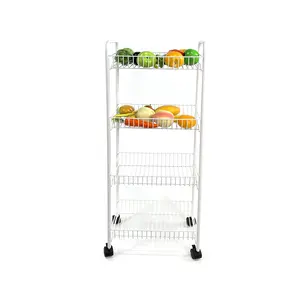 Carrito de Metal para servir en la cocina, malla para vegetales, frutas y caddy, estante organizador, carrito rodante delgado de 4 niveles