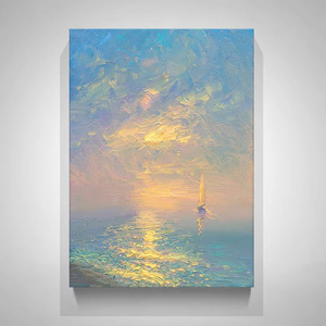 Seascape Painting Sunrise At Sea Impressionism Style Hand Painted Unframed Art For Entryway Bedroom Living Room - Product Image 5
